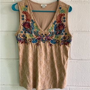 Sundance short sleeve top with embroidery on bodice. 100%cotton, made in India.